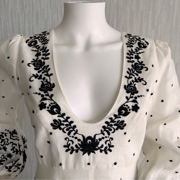 Zimmermann polka dot white and black linen dress with embroidery and tassels - Picture 2 of 6
